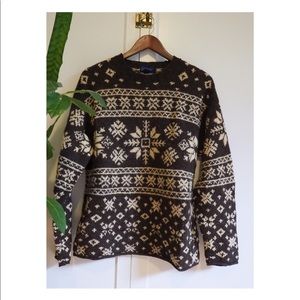 J. Crew Brown and Cream Fair Isle Wool Sweater